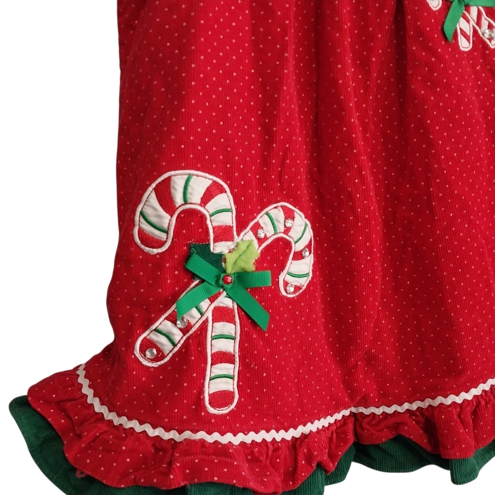 Vtg Rare Editions Girls Size 5 Red Corduroy Candy Cane Christmas Jumper Dress - Picture 7 of 12